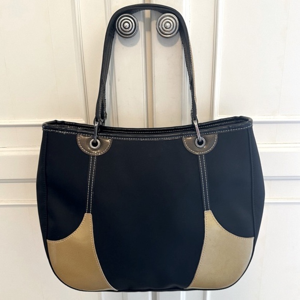 Longchamp Black Nylon Gold Patent Shoulder Bag